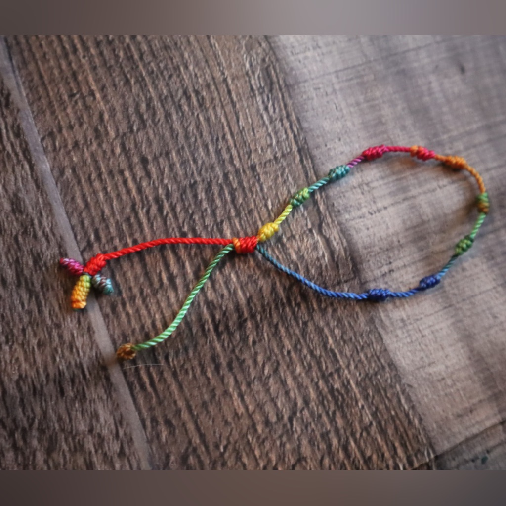 Multicolor Knotted Rosary Cross Bracelet 9$